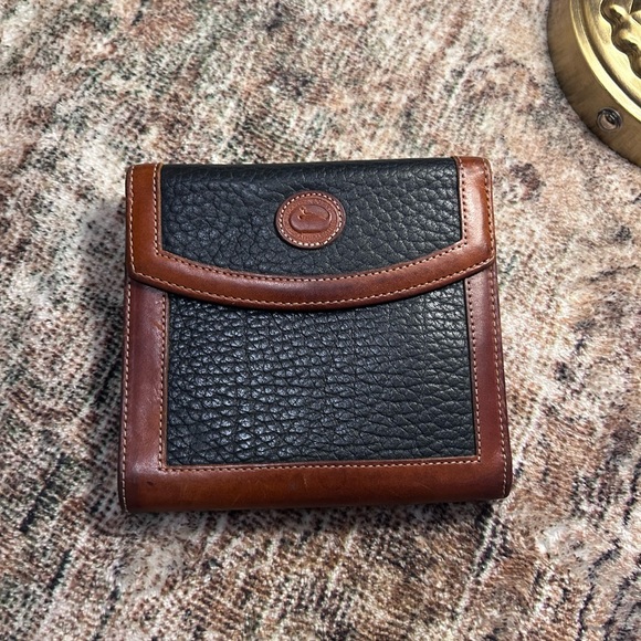 VTG DOONEY BOURKE AWL NAVY/ BRIT TAN FRENCH WALLET KISS LOCK COIN POCKET CARD - Picture 3 of 11